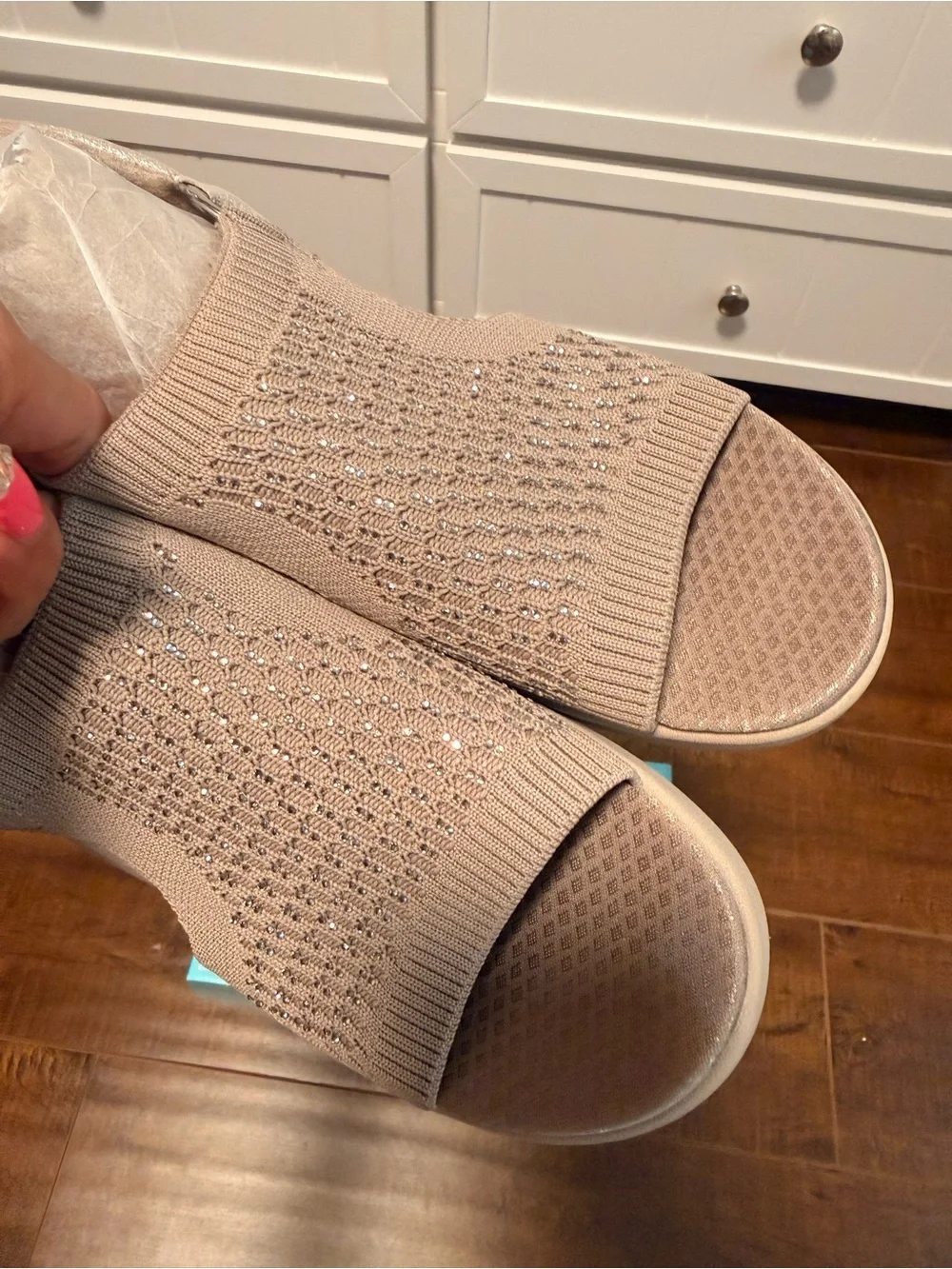 NWT Martha Stewart for Skechers Women’s Knit Slip-On Wedge Sandals - Taupe